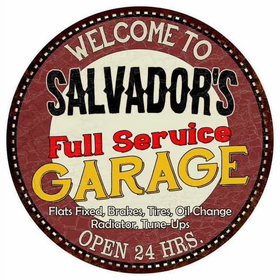 Salvador's Full Service Garage 14" Round Metal Sign Man Cave Decor 100140037483