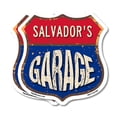 thumbnail image 1 of Salvador's Garage (2 Pack) 18 inch X 18 inch Shield Shaped Commercial Grade Plastic Signs Weather Resistant, UV Protected To last, Gift for Dads and Uncles Classic Americana Crafted in, 1 of 7