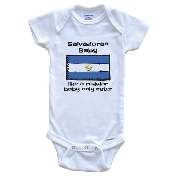Salvadoran Baby Like a Regular Baby Only Cuter Funny El Salvador Flag Baby Bodysuit, 0-3 months white