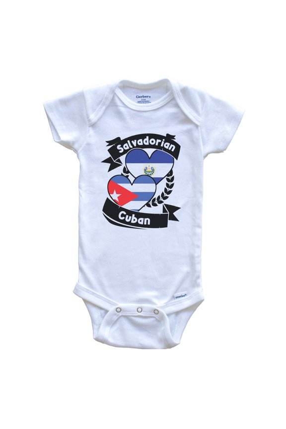 Salvadorian Cuban Heart Flags El Salvador Cuba Baby Bodysuit, 0-3 months white