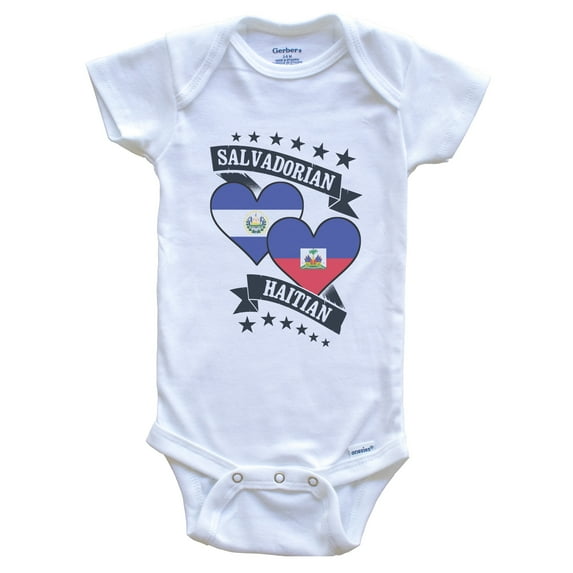 Salvadorian Haitian Heart Flags El Salvador Haiti Baby Bodysuit, 0-3 months white