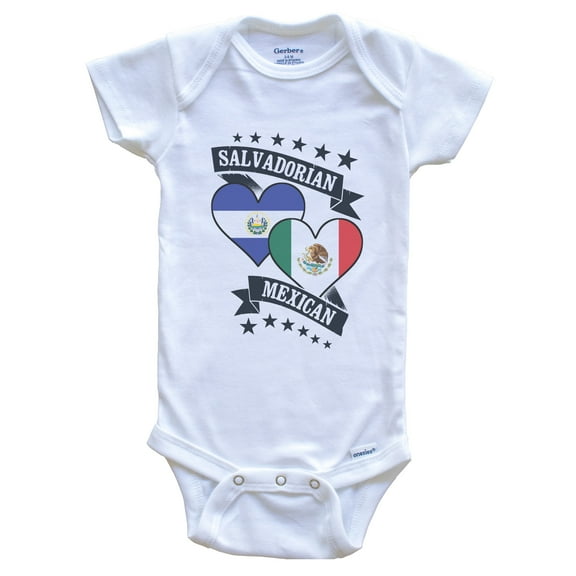 Salvadorian Mexican Heart Flags El Salvador Mexico Baby Bodysuit, 0-3 months white
