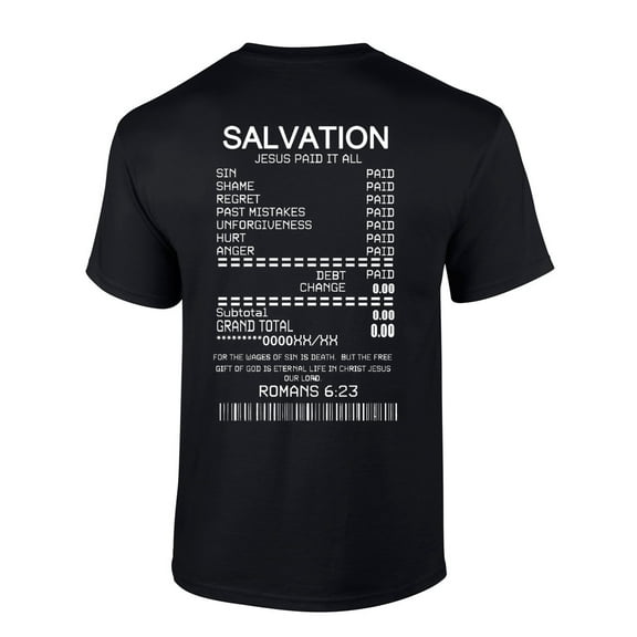 Salvation Jesus Paid It All Receipt Romans 6:23 Bible Scripture Mens Christian Tshirt Jesus Cross Short Sleeve T-shirt Graphic Tee-Black-4xl