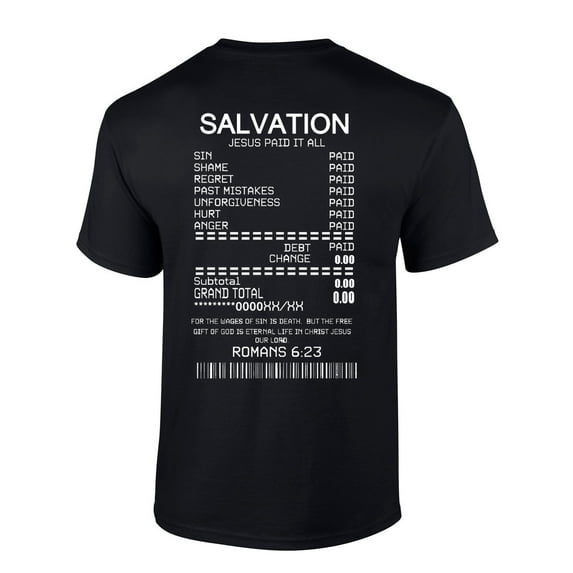 Salvation Jesus Paid It All Receipt Romans 6:23 Bible Scripture Mens Christian Tshirt Jesus Cross Short Sleeve T-shirt Graphic Tee-Black-6xl