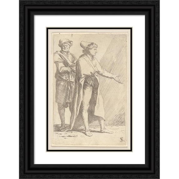 Salvator Rosa 14x18 Black Ornate Wood Framed Double Matted Museum Art Print Titled - Man Striding Followed by a Retainer (1656 - 1657)