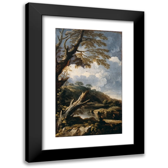 Salvator Rosa 16x24 Black Modern Framed Museum Art Print Titled - Monks Fishing