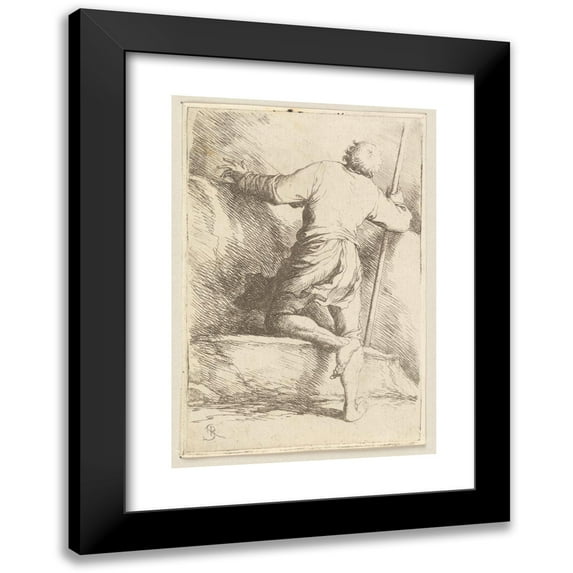 Salvator Rosa 18x24 Black Modern Framed Museum Art Print Titled - Man with Staff Seen from Behind (1656 - 1657)