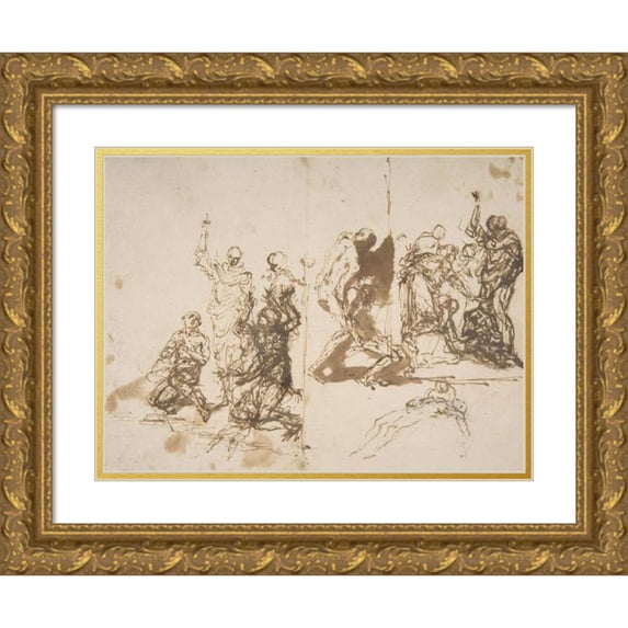 Salvator Rosa 24x18 Gold Ornate Framed and Double Matted Museum Art Print Titled - The Raising of Lazarus (1615-73)