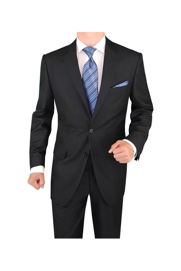 Men's Modern Two Button Sharkskin Suit Black