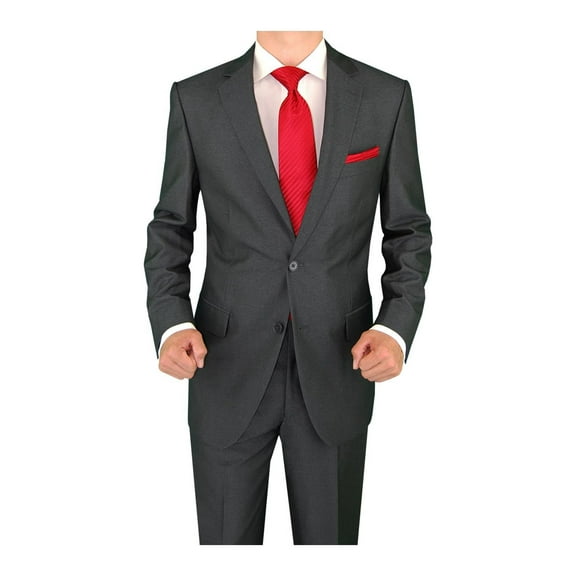 Salvatore Exte Men's Modern Two Button Sharkskin Suit Gray