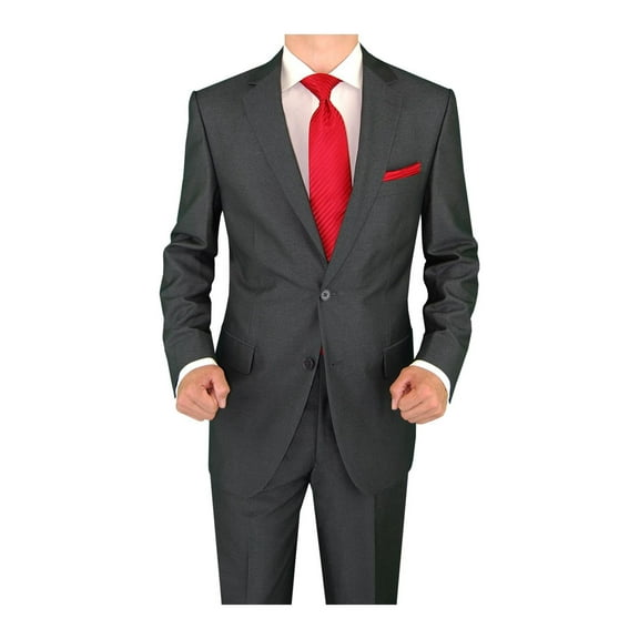 Salvatore Exte Men's Modern Two Button Sharkskin Suit Gray