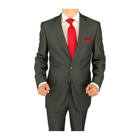Salvatore Exte Men's Modern Two Button Sharkskin Suit Gray