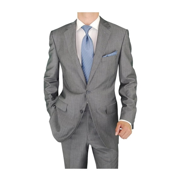 Salvatore Exte Men's Suit Two Button Blazer Plus Flat Front Pants Gray Stripe
