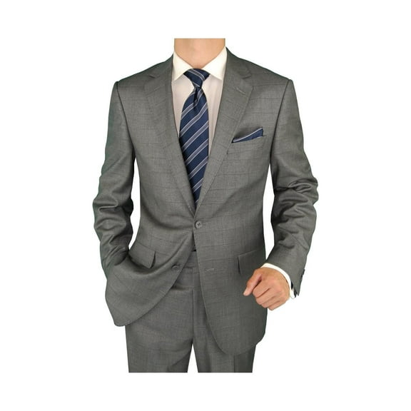 Salvatore Exte Men's Suit Two Button Blazer Plus Flat Front Pants Gray Windowpane