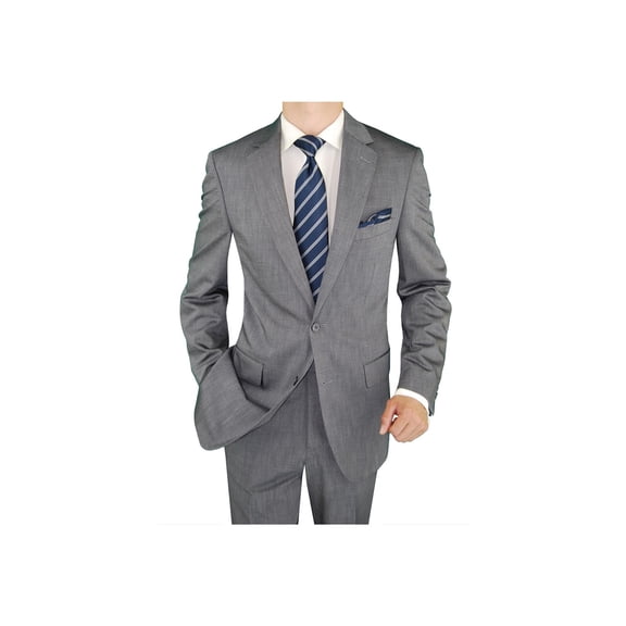 Salvatore Exte Men's Suit Two Button Blazer Plus Flat Front Pants Silver Gray