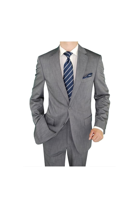 Men's Suit Two Button Blazer Plus Flat Front Pants Silver Gray