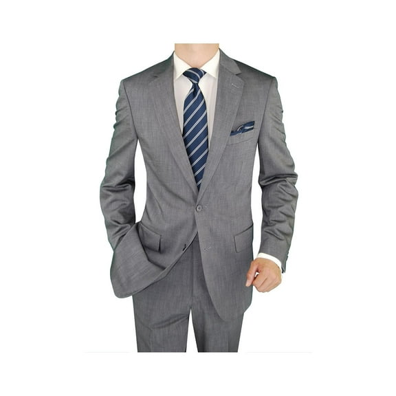 Salvatore Exte Men's Suit Two Button Blazer Plus Flat Front Pants Silver Gray