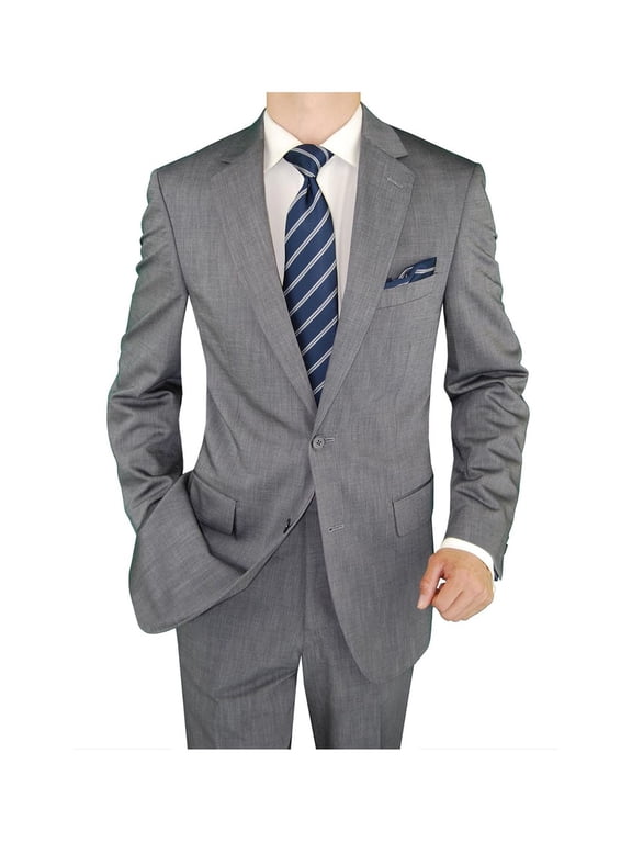 Men's Suit Two Button Blazer Plus Flat Front Pants Silver Gray