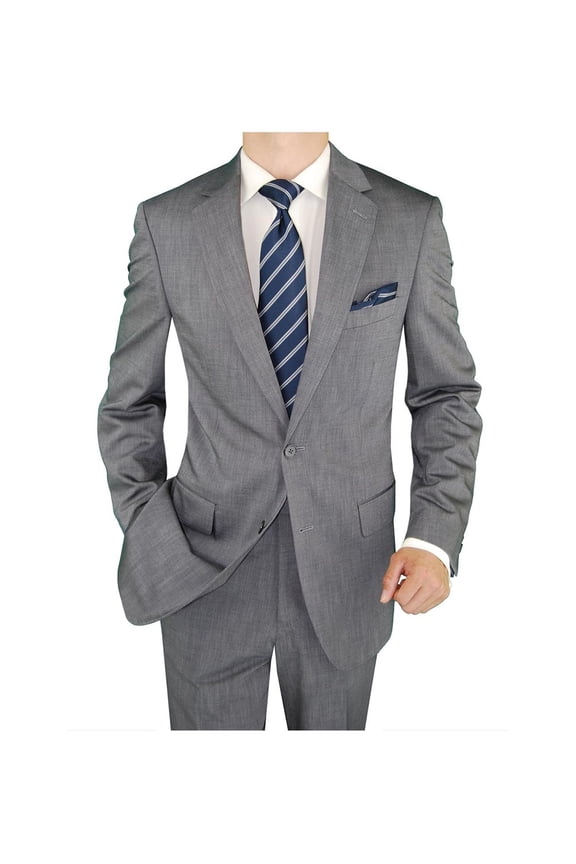 Men's Suit Two Button Blazer Plus Flat Front Pants Silver Gray