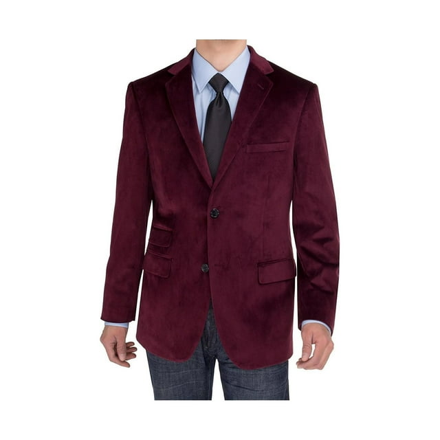Salvatore Exte Mens Two Button Blazer Modern Fit Velvet SideVent Suit Jacket Burgundy
