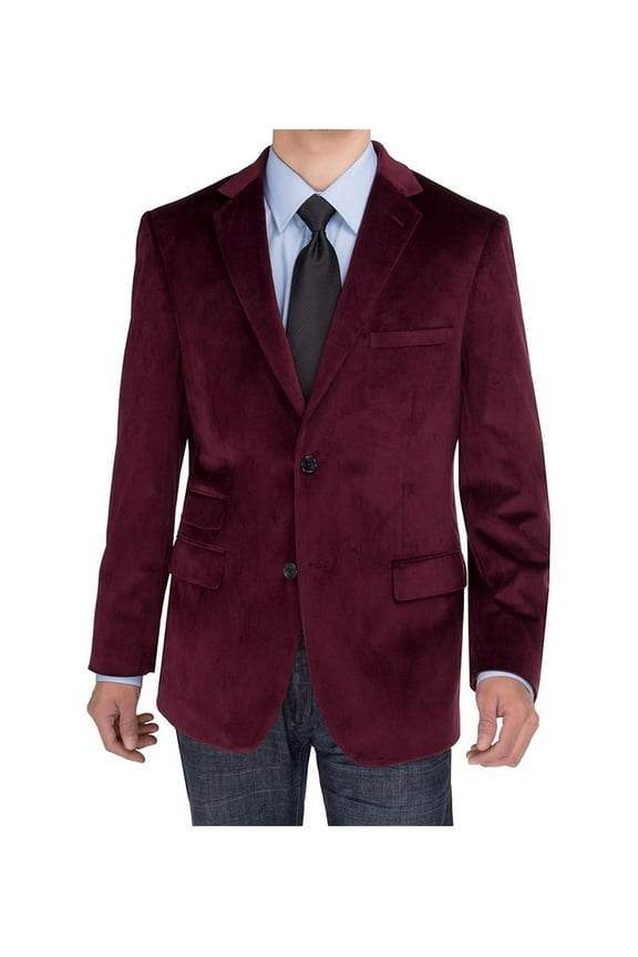 Mens Two Button Blazer Modern Fit Velvet Side-Vent Suit Jacket Burgundy