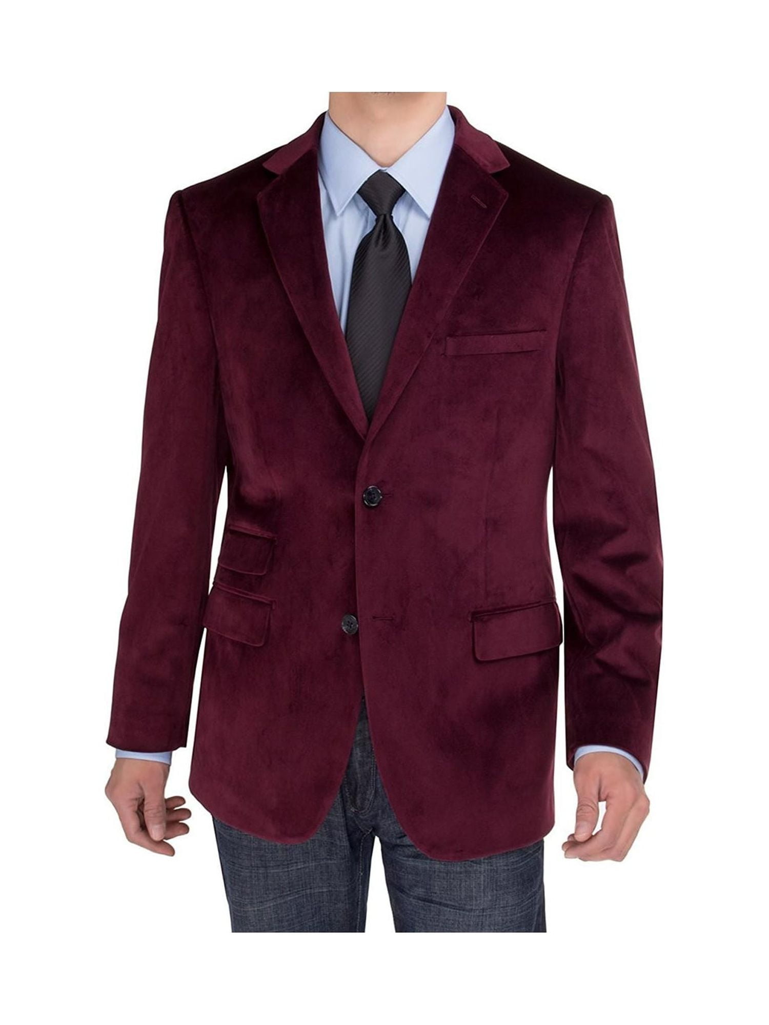 Salvatore Exte Mens Two Button Blazer Modern Fit Velvet Side-Vent Suit  Jacket Burgundy