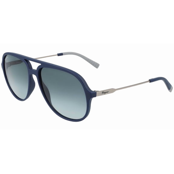 Ferragamo Men's Navy Blue Navigator Sunglasses with Gradient Lens - SF999S 414 - Made in Italy