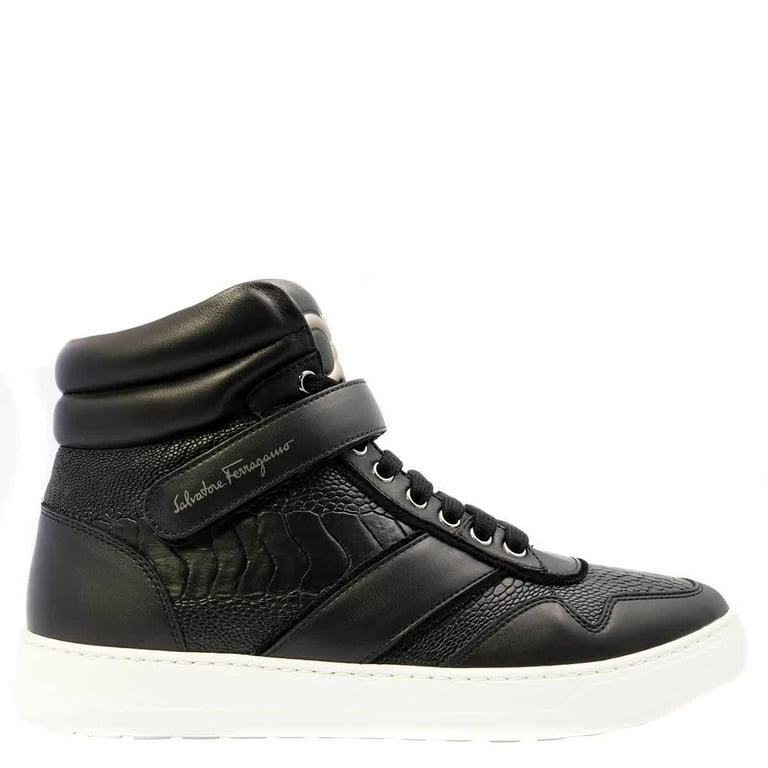 Salvatore Ferragamo Men's Black Noe Exoti High-top Sneakers, Brand