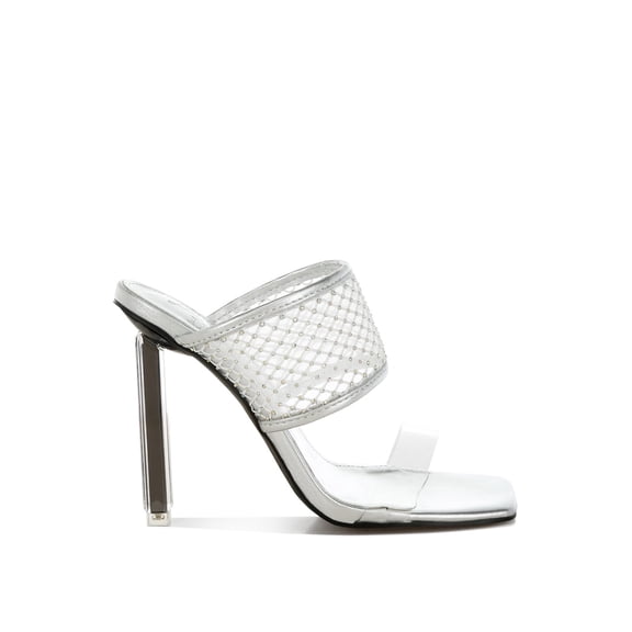 London Rag Salween Clear Embellished Square Toe Womens Heels