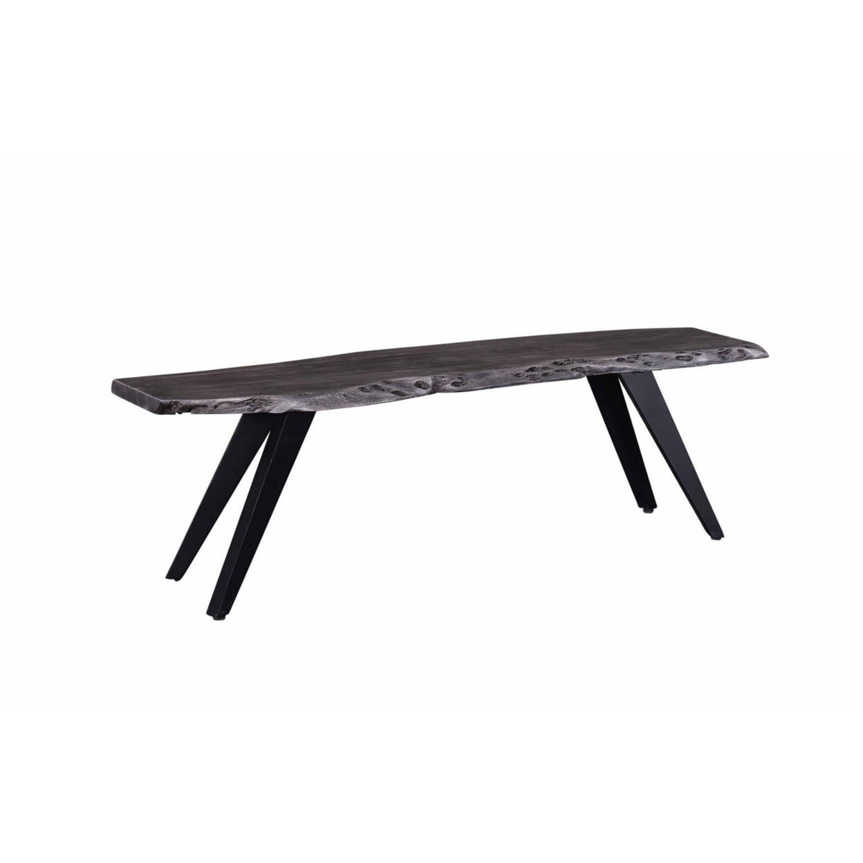 Salz 60 Inch Modern Dining Bench, Acacia Wood, Live Edge, Gray, Black