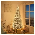 thumbnail image 1 of Salzburg 6.5ft Frosted Prelit Slim Artificial Christmas Tree with 864 Branch Tips, 250 Warm Lights and Metal Stand, 30" Wide Realistic Snow Flocked Skinny Pencil Christmas Tree by Drevy, 1 of 8