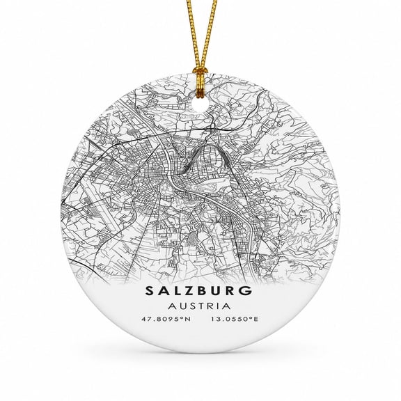 Salzburg Travel Map Ornament, Austria Map Ornament, Travel Souvenir Keepsake Christmas Tree Ornament
