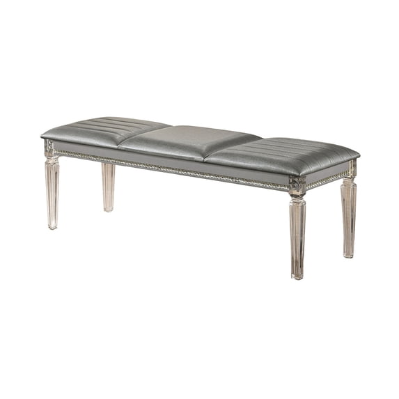 Sam 54 Inch Modern Upholstered Bench Clear Acrylic Legs Crystal Accents - Saltoro Sherpi