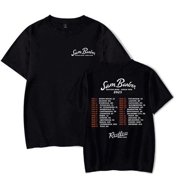 Sam Barber Merch T-Shirt Restless Mind World Tour 2025 Tees Country Music Short Sleeve