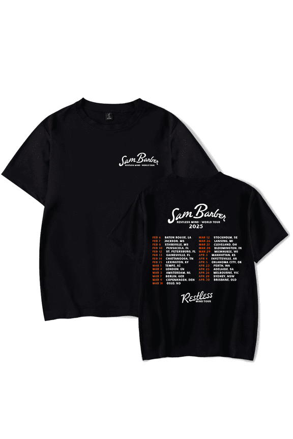 Sam Barber Merch T-Shirt Restless Mind World Tour 2025 Tees Country Music Short Sleeve