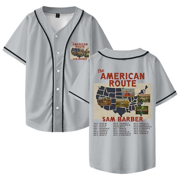 Sam Barber The American Route Tour 2026 Baseball Jersey Shirt V-Neck Women Men Short Sleeve Streetwear Clothes