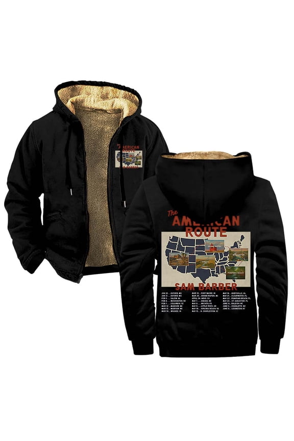 Sam Barber The American Route Tour 2026 Zipper Hoodies Women Men Jacket Parkas Long Sleeve Fashion Streetwear Coat