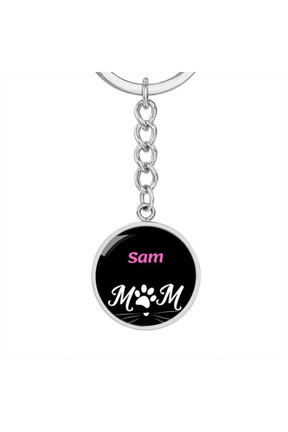Sam Cat Mom Keychain Stainless Steel or 18k Gold Circle Pendant