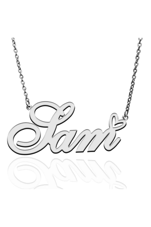 Sam Custom Name Necklace Customized Personalized Plated Name Necklace for Mother Daughter Friendship Women Valentine's Day Christmas Birthday New Year Silver