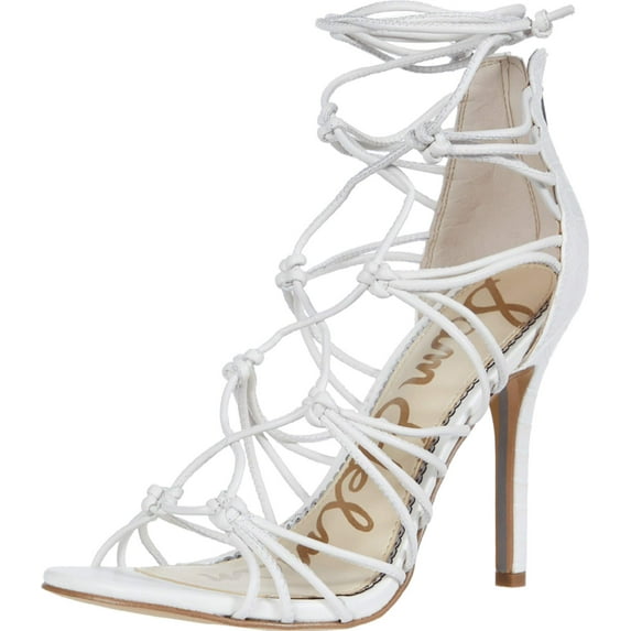 Sam Edelman Adella White Leather Cagez Open Toe Zip Womens Dress Heeled Sandals (Bright White Butter Nappa Leather/Nappa, 10)