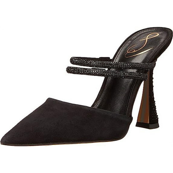 Sam Edelman Agustina Black Slip On Spool Heel Pointed Closed Toe Detailed Pumps (Black, 12)