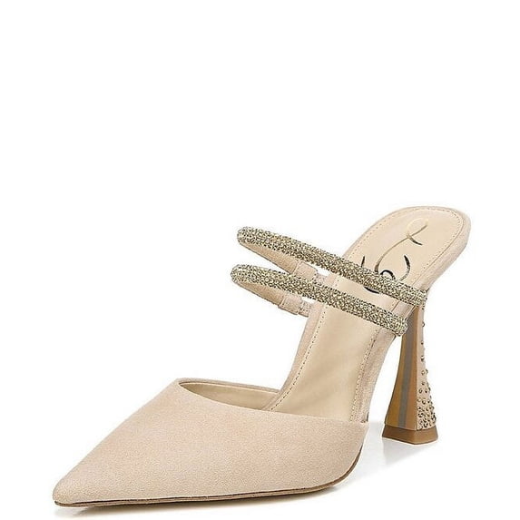 Sam Edelman Agustina Sesame Slip On Spool Heel Pointed Closed Toe Detailed Pumps (Sesame, 10.5)