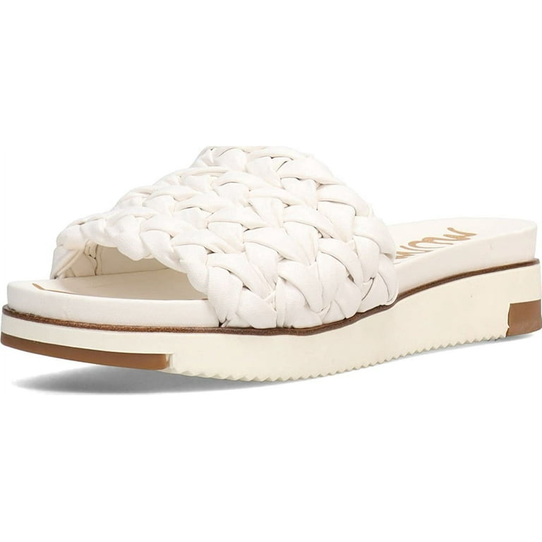 Sam Edelman Ainslie White Open Round Toe Braided Straps Flat Slide