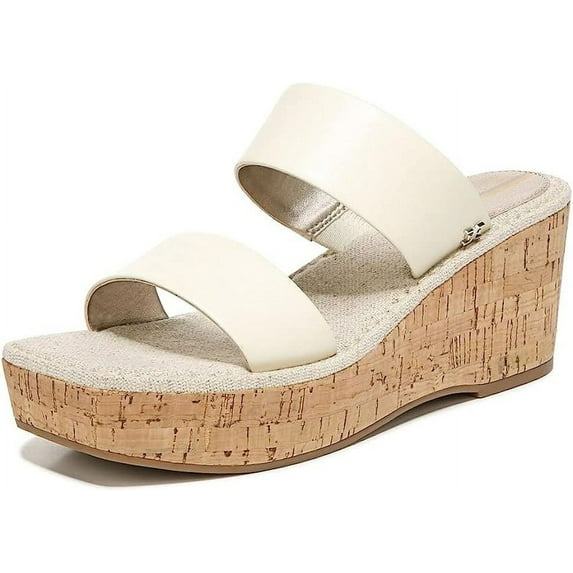 Sam Edelman Alissa Ivory Leather Slip On Double Straps Open Toe Wedges Sandals (Modern Ivory, 6)