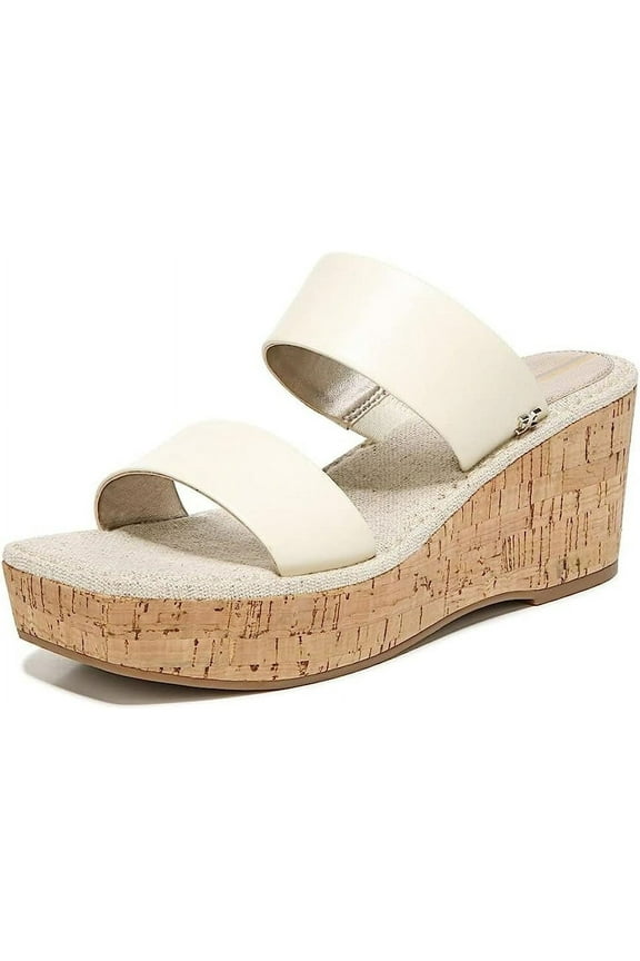 Alissa Ivory Leather Slip On Double Straps Open Toe Wedges Sandals (Modern Ivory, 9)