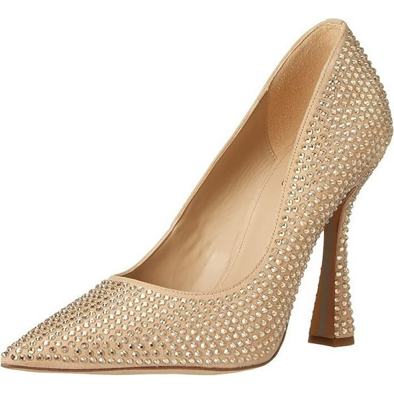 Sam Edelman Antonia Sesame Glitz Pointed Toe Slip On Spool Heel Fashion Pumps (Sesame Glitz, 5.5)