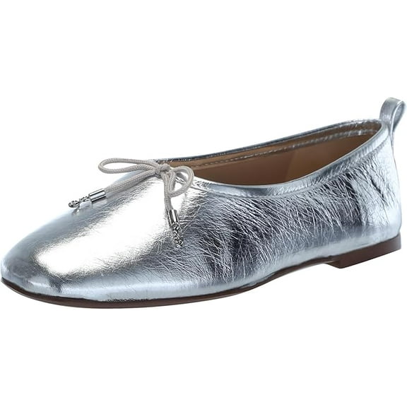 Sam Edelman Ari Soft Silver Bow Detailed Slip On Squared Toe Ballet Flats (Soft Silver, 10)