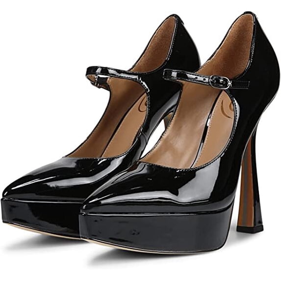 Sam Edelman Arie Black Patent Stiletto Heel Mary Jane Pointed Toe Fashion Pumps (Black Patent, 5.5)