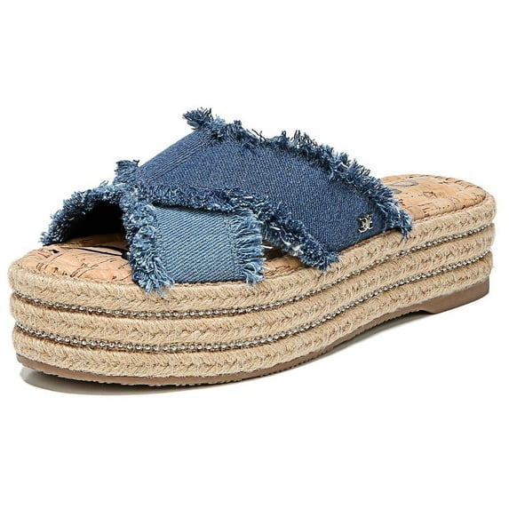 Sam Edelman Ashlynn Navy Blue Denim Fashion Slip On Platform Open Toe Sandals (Navy Blue Denim, 9.5)