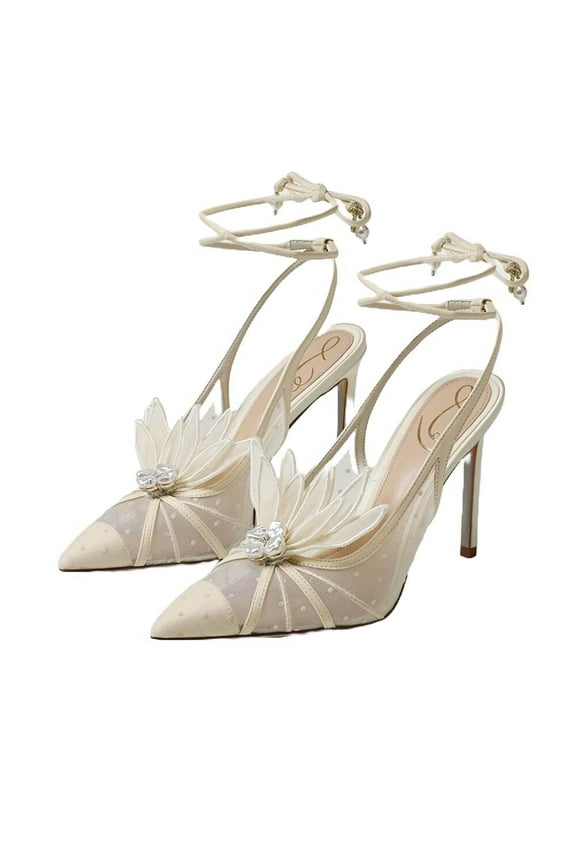 Women's Aura Lace Up Stiletto Heel Ivory Tulle 10.5M